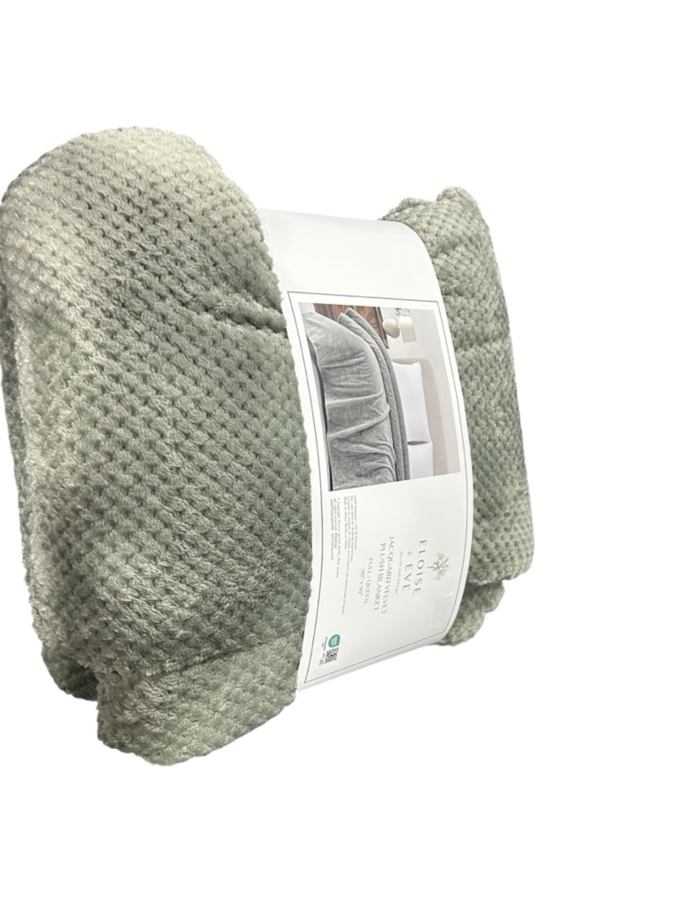 ELOISE + Eve Plush Jacquard Velvet Blanket - Sage Green - Picture 3 of 4